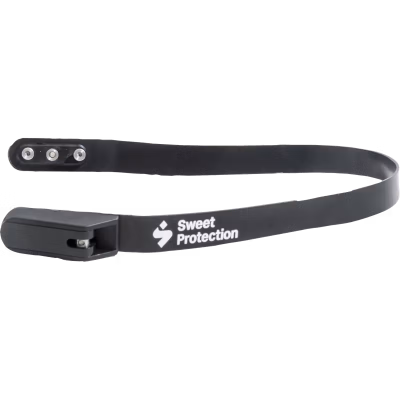Black aluminum Sweet Protection Volata Chin Guard for slalom race helmets, featuring easy tool-less mounting for quick attachment.
