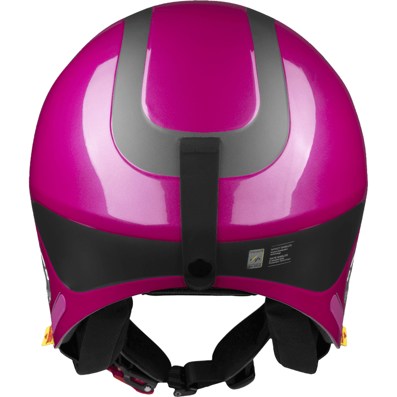 Back view of the glossy fuschia Sweet Protection Volata race helmet, featuring Gate Shield impact protection.