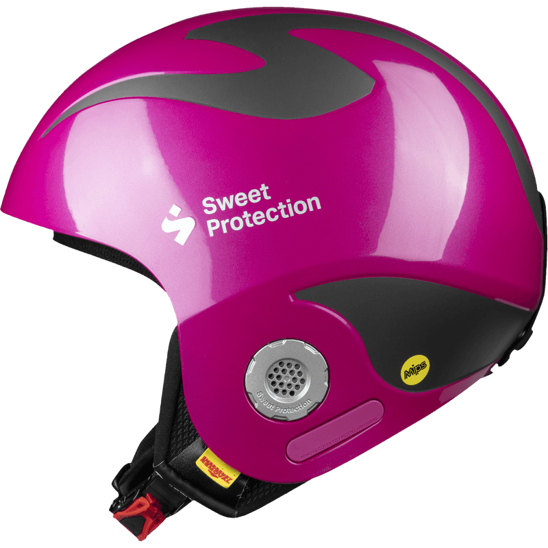 Side view of the glossy fuschia Sweet Protection Volata Mips helmet with its unique 3-layer Mips technology.