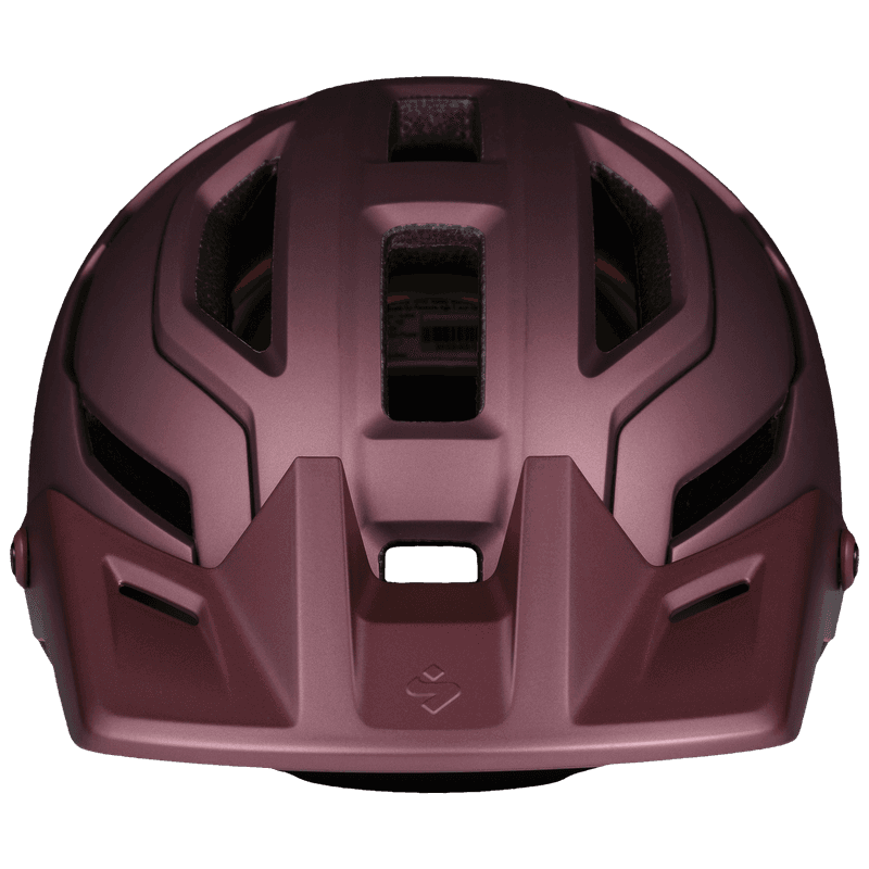 Front view of the Trailblazer Mips helmet, barbera metallic — front vents and adjustable visor (deep metallic burgundy / dark red)