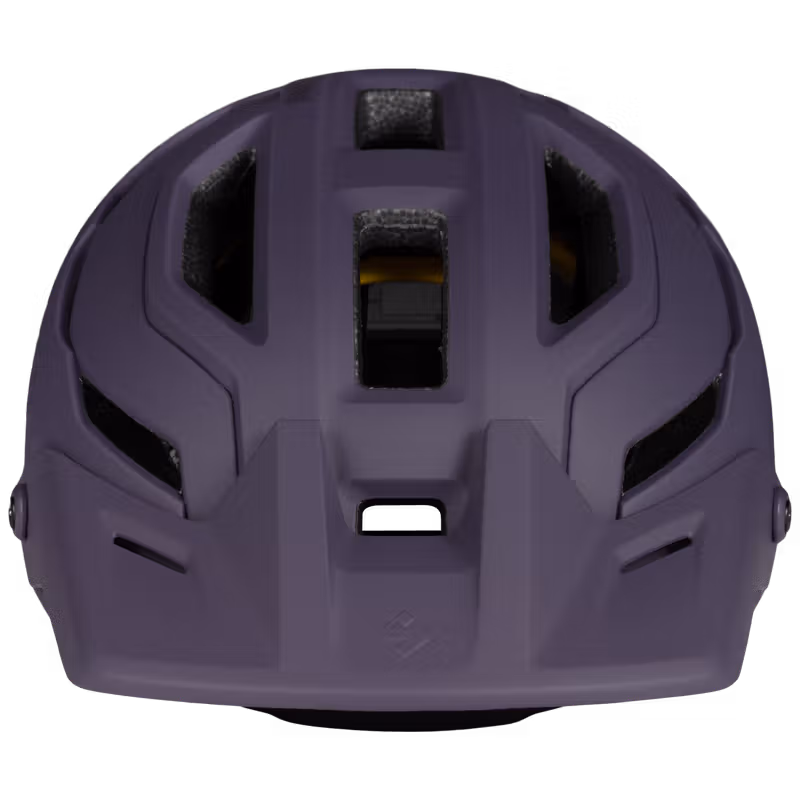Front view of the Trailblazer Mips helmet, plum — front vents and high‑coverage enduro fit (deep purple)