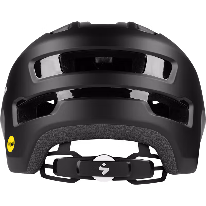 Rear view of the Sweet Protection Ripper Mips Helmet Junior in Matte Black showing rear vents and MIPS.