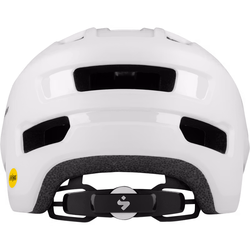 Rear view of the Sweet Protection Ripper Mips Helmet Junior in Matte White showing rear vents and MIPS.