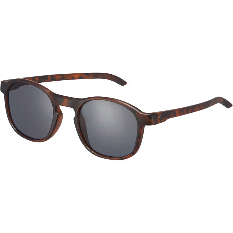 Three-quarter view of the Sweet Protection Heat sunglasses in matte crystal tortoise with grey lenses.