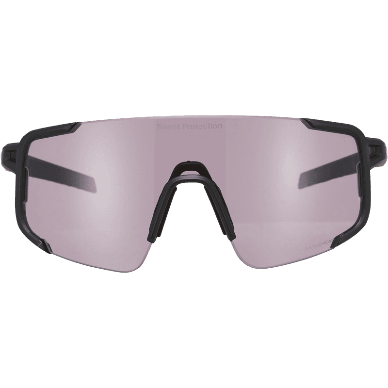 Front view of the Sweet Protection Ronin RIG Photochromic sunglasses in matte crystal black with photochromic lens.