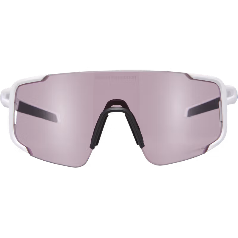Front view of the Sweet Protection Ronin RIG Photochromic sunglasses in matte white with photochromic lens.