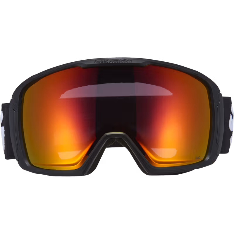Black Sweet Protection ski goggles, front-facing view showing the red-orange mirrored lens