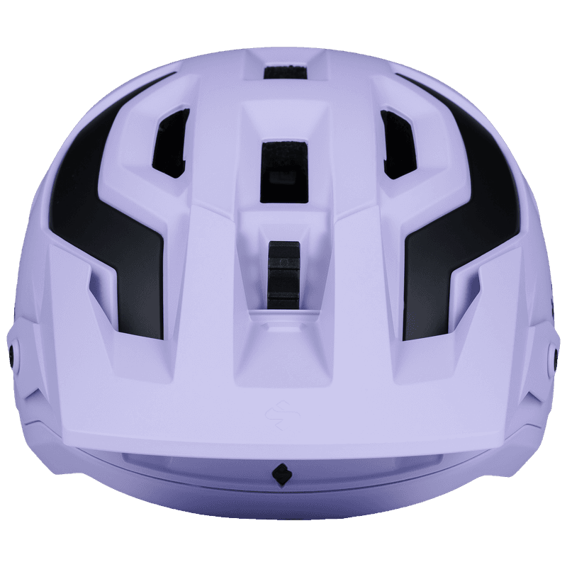 Front view of the Bushwhacker 2Vi Mips helmet, panther purple — front vents and visor mount