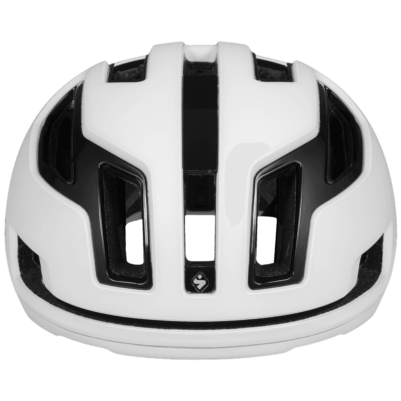 Front view of the satin white Falconer 2Vi Mips helmet, highlighting the STACC ventilation for maximum cooling during road cycling.