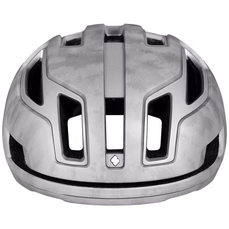 Front view of the Silver Smoke Falconer 2Vi Mips helmet, highlighting the STACC ventilation for maximum cooling during road cycling.