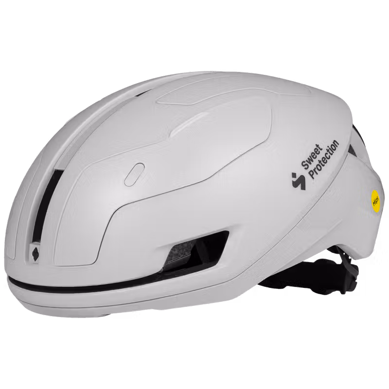Side profile of the matte Bronco White Sweet Protection Falconer Aero 2Vi Mips, a premium road cycling helmet with 2Vi tech.
