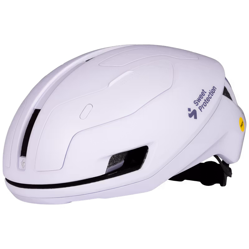 Side profile of the light lilac Sweet Protection Falconer Aero 2Vi Mips, a premium road cycling helmet with 2Vi technology.