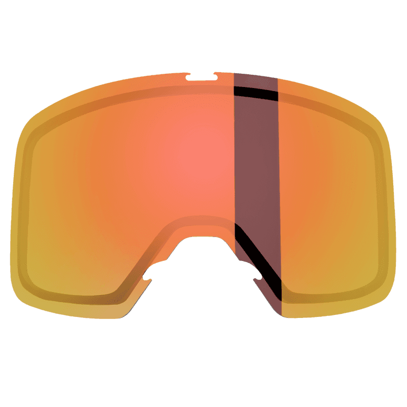 Close-up of a Sweet Protection ski goggle replacement lens in orange mirrored finish.