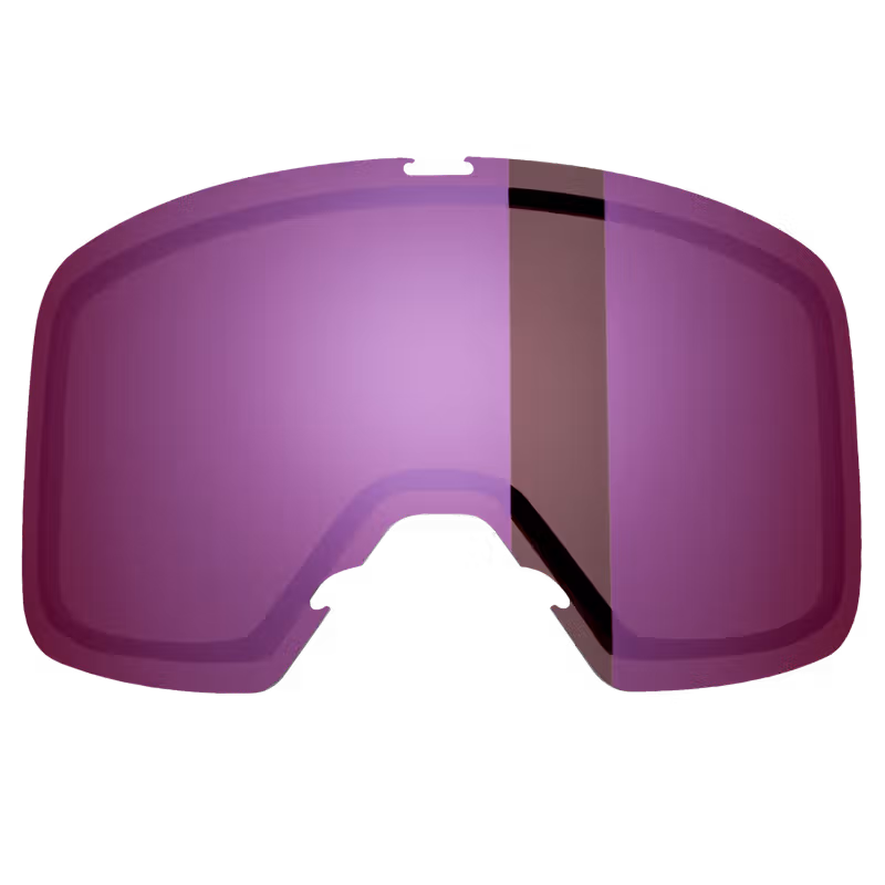 Close-up of a Sweet Protection ski goggle replacement lens in pink mirrored finish.