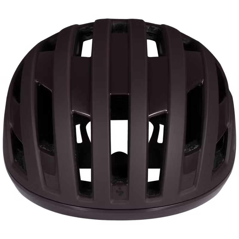 Front view of the highly ventilated burnt brown Sweet Protection Fluxer Mips helmet, featuring the STACC ventilation system for superior cooling.