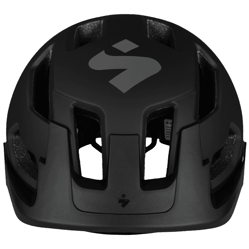 Front view of the Sweet Protection Dissenter Helmet Junior in matte black, highlighting the vent pattern.