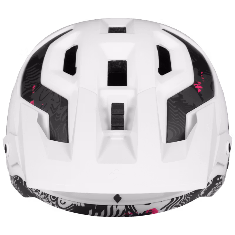Rear view of the Bushwhacker 2Vi Mips Helmet 25 Years Edition in Block Party print showing rear ventilation channels.
