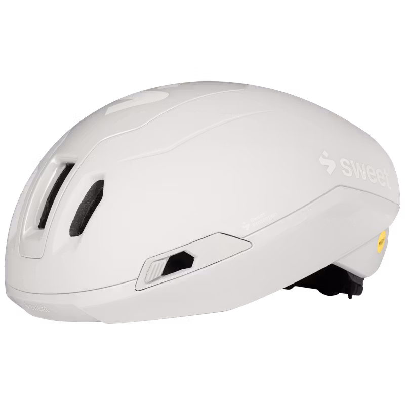 White road helmet with MIPS technology, side view, ventilated shell design.